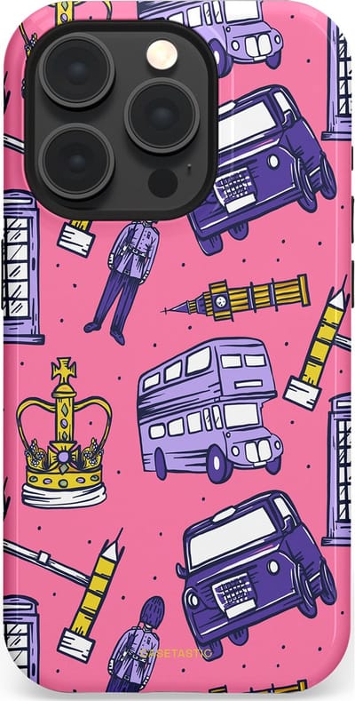 Casetastic Hoesje Geschikt voor Apple iPhone 15 Pro Magsafe - Stijlvolle Beschermende Duo-layer Case - Brits London Roze Avontuur - Londen
