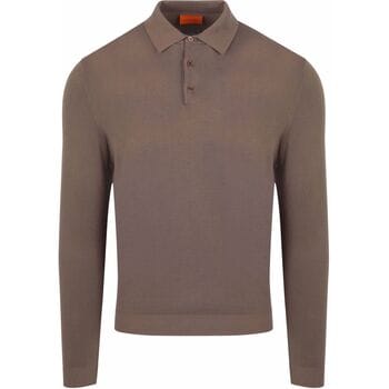 Suitable Compact Cotton Poloshirt Taupe - Maat XXL - Heren - Longsleeve polo - Polo shirt Heren met Lange mouwen