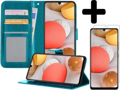 Hoesje - Met Screenprotector - Geschikt voor Samsung Galaxy A42 - Luxe Pasjeshouder - Bookcase Portemonee - Flip Case - Kunstleer Book Case - Flipcase - Book Cover - Walletcase - Portemonneehoes - Telefoonhoesjes - Turquoise