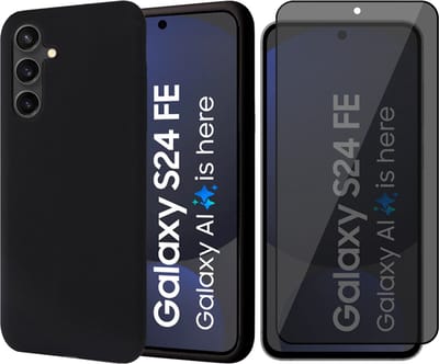 Hoesje geschikt voor Samsung Galaxy S24 FE - Privacy Screenprotector Volledig Dekkend Glas - Mat Back Case Zwart