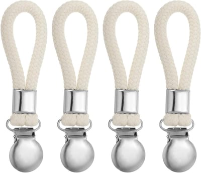 Dikke Twill Keukenhanddoek Clips, 4 Stuks Theedoek Houder met Hanglus van Katoen voor Keuken en Badkamer, Beige