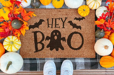 Hey Boo Halloween | 90x60 cm | Nieuwe huis cadeau | Ingangsmat | Deurmat met stijl | Verhuizing cadeau | Praktisch & trendy | Perfect voor binnenkomst | Cadeau voor nieuwe woning