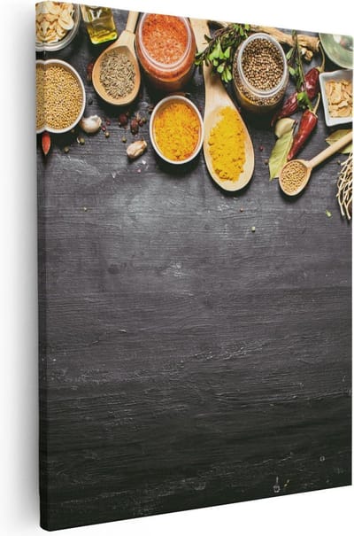 Artaza Canvas Schilderij Specerijen - 40x50 cm - Keuken Wanddecoratie - Muurdecoratie Kruiden - Kamer Accessoires