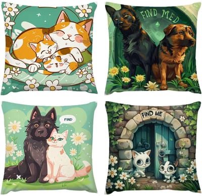 Buitenkussen, Waterafstotend Oppervlak Cartoon Dierenkussen, Tuinkussen, Bankhoes Balkon Decor voor Woonkamer Set van 4 80 x 80 cm, Kussensloop 82 x 32 inch G324