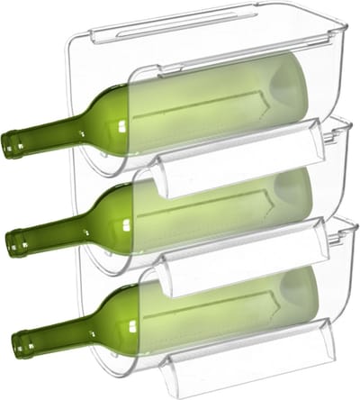 5Five Flessenrek koelkast organizer - 3x - stapelbaar - kunststof - wijnrek - 20 x 11 x 11 cm
