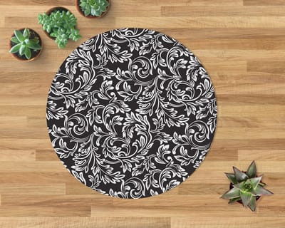 Coloray Vloerbeschermer - Ingewikkelde bladeren Stoel Mat - 100x100 cm - Zwart-wit Computer Stoel Mat - Vloerbeschermer Bureaustoelmat - Mótif Vloerbeschermer - Ronde Mat - Natuur Thema