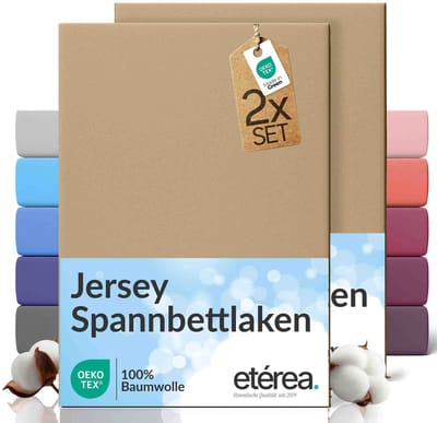 etérea Jersey hoeslaken 2-pack 140x200-160x200 cm (hoek 25 cm) 100% katoen - Taupe