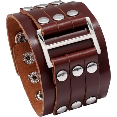 Modyle Nieuwe Mode Punk Vintage Brede Echte Leren Armband Voor Mannen Bruin Zwart Brede Leren Sieraden Pulsera Hombre gray