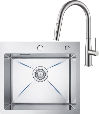 CECIPA max Spoelbak Keuken 50x45CM - Spoelbakken met Kraangat - Spoelbakken Keuken Met Keukenkraan Met Uittrekbare Uitloop - Wasbak Keuken - Enkele Spoelbak - Spoelbakken met afdruip - RVS