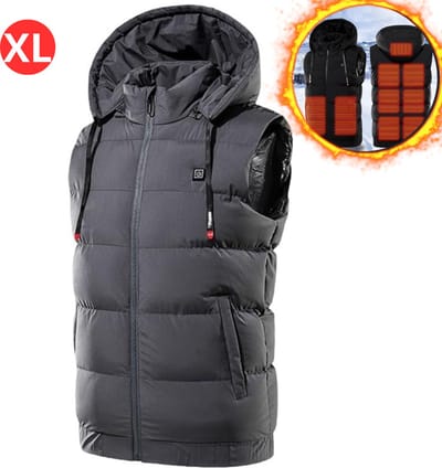 Nivard Verwarmde Bodywarmer - Heated Vest - Elektrische Bodywarmer - Rits Capuchon - Water Afstotend - Oplaadbaar - Heren - Maat XL - Grijs