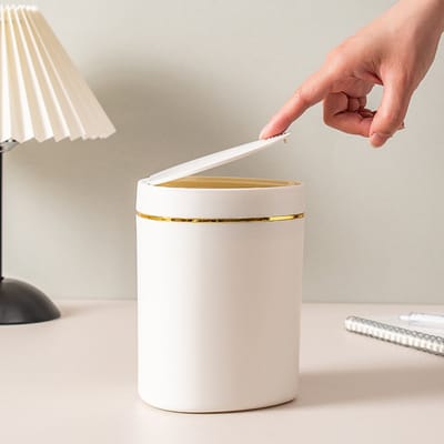 VHV - Prullenbak - Bureau prullenbak - Mini prullenbak - Prullenbak met drukknop - Kleine afvalbak - Geurwerende prullenbak - Deksel prullenbak - Tafel afvalbak - Voor kantoor - Voor bureau - Voor slaapkamer