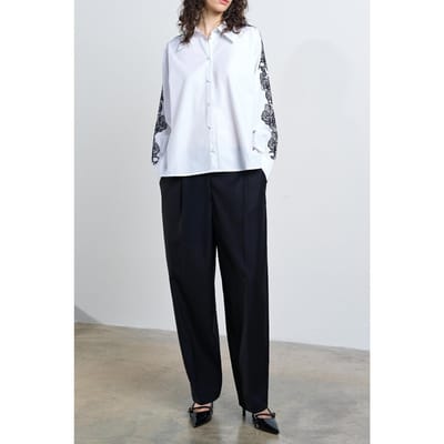 French Connection Cambria Cotton Embroidered Shi Linen White/black Linen White Maat: S | Longsleeves Outlet | Dames | Wit