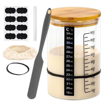 Zuurdesem Starterpot - Gisting Container - Brood Bakken - Met Temperatuurmeter - 21 x 14 cm - Transparant