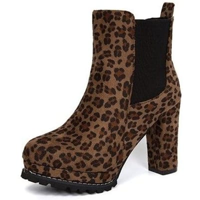 Vrouwen Chelsea Laarzen Herfst Vrouw Flock Platform Hoge Hak Winter Dames Luipaard Schoenen Damesschoenen Plus Size Enkellaarsjes 41 black