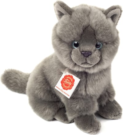 Hermann Teddy Knuffeldier kat/poes - zachte pluche stof - premium kwaliteit knuffels - grijs - 30 cm