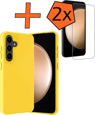Hoes - Met 2x Screenprotector - Geschikt voor Samsung Galaxy S23 FE - Sterk & Shockproof - Back Cover - Siliconen Case - Telefoon Hoes - Geel