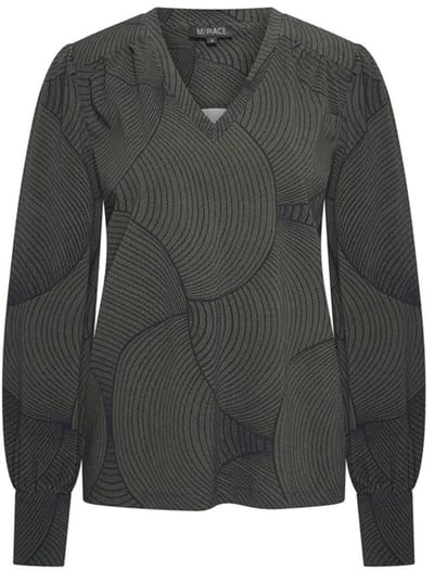 MI PIACE - Travel Top V-Neck Circle Print MP202651 Deep Depth Black - Maat : S