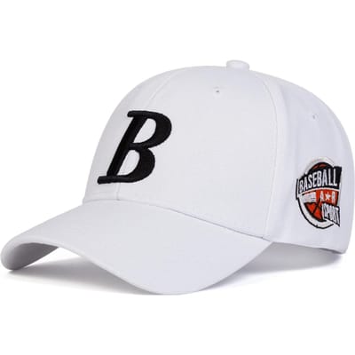 Casquettes de Baseball de Basket-ball Unisexes à Broderie Lettre B sur le Côté Réglables Printemps Automne Extérieur Casquettes Décontractées Chapeau Anti-soleil Casquette de Sport white