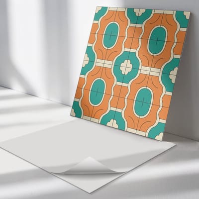 Wallfluent Vinyl Tegels - Geometrisch Geruit Patroon Vinyl Tegels Zelfklevend - 30 cm x 30 cm - Turkoois PVC Tegels - 9 stuks - Vierkant PVC Tegels - Patroon Plaktegels - Zelfklevende Vinyltegels - Plaktegels Keuken en Badkamer