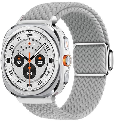 Gevlochten nylon bandje - geschikt voor Samsung Galaxy Watch Ultra (47mm) / Ultra 2025 (47mm) - magneetsluiting - lichtgrijs