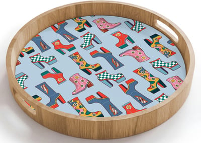 Dienblad rond 40x40 cm - Schootdienblad hout - Laarzen - Patroon - Disco - Borrelplank rechthoek - Plateau houten dienbladen