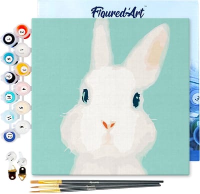 Figured'Art Mini Schilderen op Nummer Volwassenen 20x20cm met lijst Wit konijn - Klein Formaat Creatieve Hobby Kit DIY Art Nummer Compleet