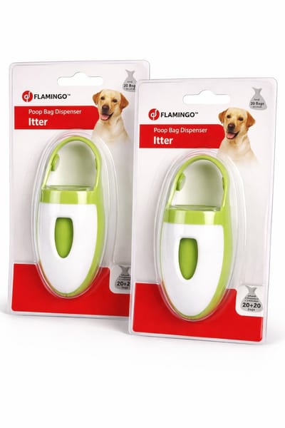 Flamingo Poepzakjes Dispenser – Duopack 2 Stuks – Inclusief 40 Poepzakjes – Hond – Uitlaat Dispenser – Groen/Wit