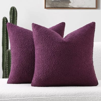 Set van 2 Paarse Boucle Sierkussenhoezen 40x40 cm Zacht Getextureerd