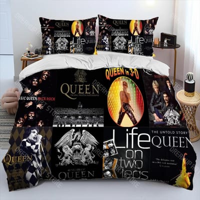 Freddie Mercury Queen-Rockband Dekbedovertrek Beddengoedset, Dekbedovertrek Bedset Quiltovertrek Kussensloop, King Queen Size Beddengoedset EU Single 135x200cm
