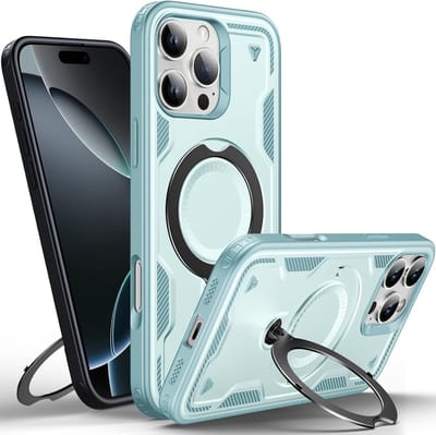 Magsafe Hoesje Geschikt voor iPhone 16 Pro Hoesje Lake Blauw - Armor Hoesje met Met Draaibare Ring Houder