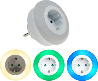 TrangoSet van 1 LED-kindernachtlampje met fitting 11-053 *ALEX* oriëntatielicht, nachtlampje incl. lichtsterkte, schemersensor & aanraakschakelaar voor drie LED-kleurinstellingen warm wit-blauw-groen veiligheidslicht