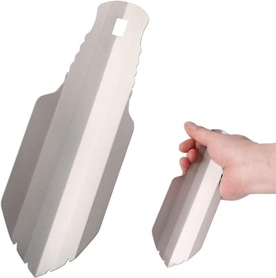 Dailygoods - Ultralichte titanium schep, kleine tuinschep voor tuinieren, kamperen en wandelen, slechts 38 gram, met opbergtas.