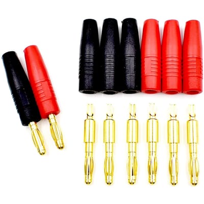 5 Paar 4mm Banaanstekkers voor RC LiPo Batterijen | Verguld | Compatibel met WLtoys 144001, Batterijhouder | Rood en Zwart | Plastic rood