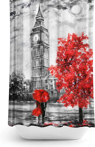 Casabueno - Douchegordijn - Anti-Schimmel, Wasbaar & Duurzaam – 180x200 cm – Waterdicht & Sneldrogend –London - Rood – Badkamer Shower Curtain