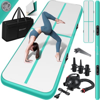 KESSER® Gymnastiekmat Opblaasbare Airtrack Fitnessmat|Yogamat,Tumblingmatten,Trainingsmat,Sportmat |Sporten & Spelen|Buiten & Binnen|incl. Draagtas & Electr. Luchtpomp - Mintgroen / 4M