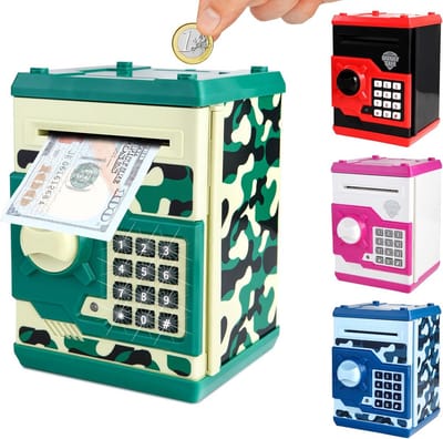Spaarpot Kinderen - Geldkluis Speelgoed - Geld Beheren - Elektronisch Wachtwoord - Groot Volume - Camo Groen