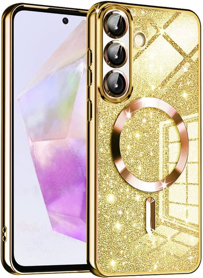 Hoesje geschikt voor Samsung Galaxy A36/A56 - Techsuit Luxury Glitter Back Cover - Geschikt voor MagSafe - Goud