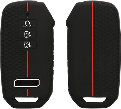 kwmobile autosleutel hoesje geschikt voor Kia 7-Tasten EV6 GT K5 K7 K8 Sportage GT-Line Sorento 4 MQ4 Autoschlüssel hoes - Siliconen autosleutel behuizing - Auto sleutel case met honingraat - Sleuteletui in zwart / rood