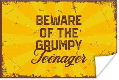 Poster Kids - Quotes - Vintage - Beware of the grumpy teenager - 180x120 cm XXL