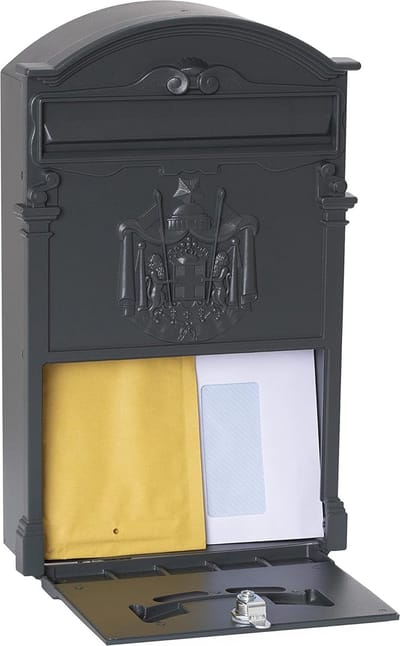 Residencia D-2151/GA Brievenbus van Aluminium in Klassieke Stijl | Formaat M (DIN A4) | Elegante Brievenbus voor Buiten | Decoratieve Brievenbus met Naamplaatje | Grafietgrijs