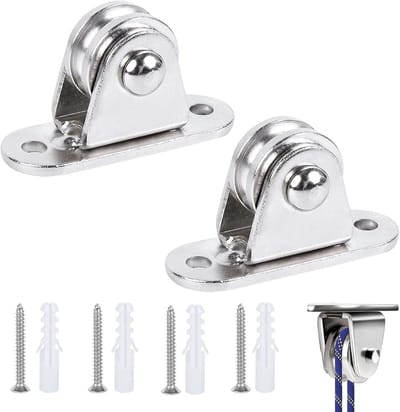 Dubbele Lager Katrollen, Touwsteun Blokken met 4 Schroeven en 4 Plastic Bushings, Ideaal voor Tuin en Klussen, 2 Pack van 2