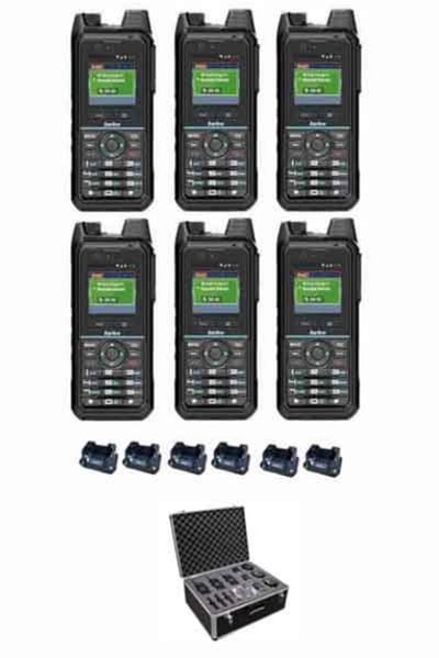 Set van 6 Inrico T330 4G LTE Zello Smart Portofoons IP68 met tafellader en koffer