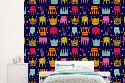 Behang - Fotobehang Patronen - Kroon - Kleuren - Jongens - Kinderen - Kids - Breedte 315 cm x hoogte 260 cm