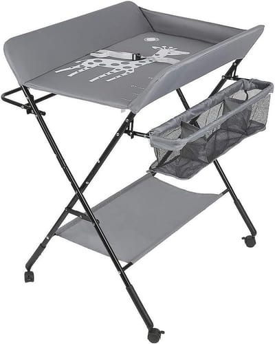 Kedia Diaper Table, Foldable, Changing Table, Baby Changing Table, Movable Care for Newborns, 80 x 66 x 98 cm, Blue