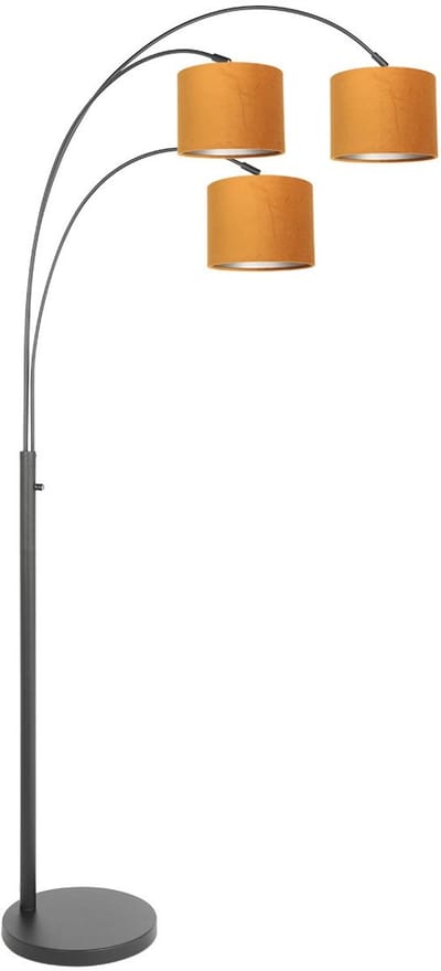 3 Lichts Vloerlamp Sparkled Light 3824ZW Goudkleurige Velours Kappen Metaal/Textiel Modern Steinhauer binnen