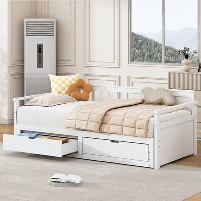 Multifunctionele 2-in-1 slaapbank 90 (180) x 190 cm - met uitschuifbaar bed - met lade - wit - zonder matras