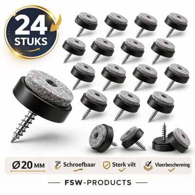 FSW-Products - 24x Vilt met Schroefbevestiging Ø20 mm - Vloerbeschermers - Anti Kras Viltjes voor Stoelpoten