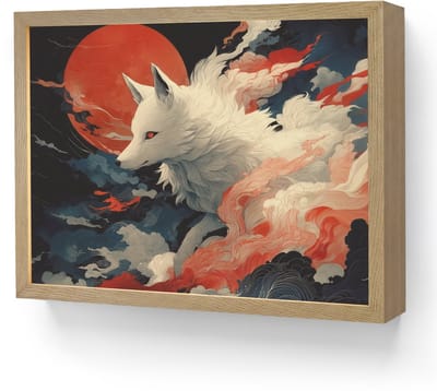 Wandlamp 40x30 cm - Oplaadbaar - Witte vos - wolken - maan - Wandlampen binnen woonkamer - Slaapkamer lamp - Decoratieve nachtlamp - Vloerlamp draadloos