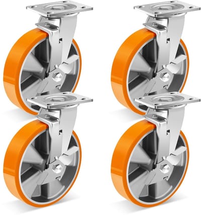 Set van 4 Zwaarlast Wielen 8 Inch met Zijrem - Industrieel Polyurethaan