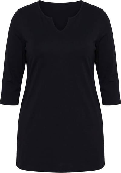 Ulla Popken - Dames - Longshirt A-lijn tuniekhals 3/4-mouwen - Zwart - Maat 58+